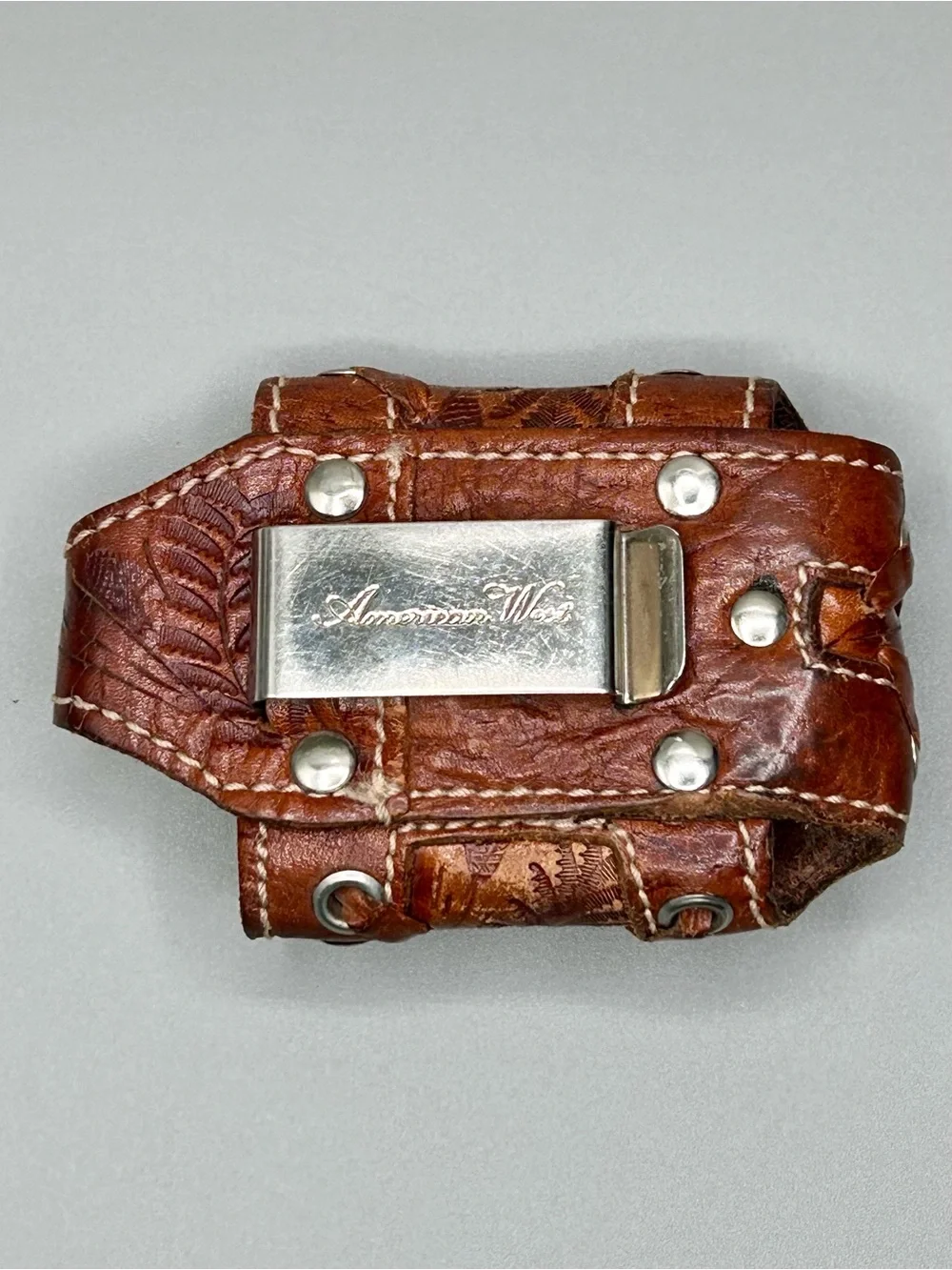 American West - Vintage - Leather Western Belt Pouch with Floral Concho